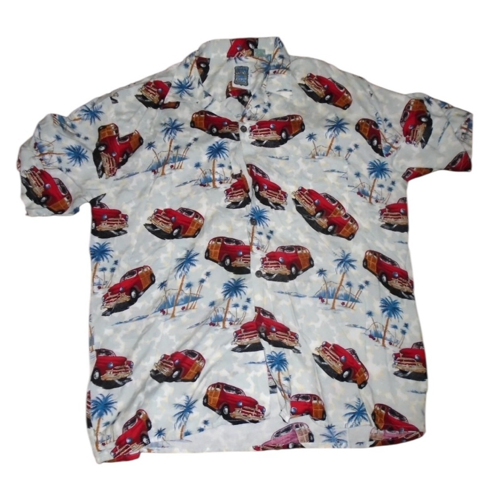 Vintage Sedans and Palm Trees Print Men's Shirt‎ XL